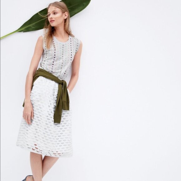 J.Crew | White Laser Cut Circle Midi Skirt - Picture 3 of 13